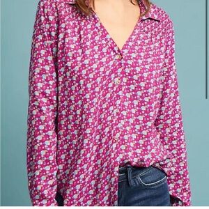 MAEVE Anthropologie Amara Print Purple Women's Blouse Size 12
